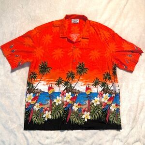 Orange and Black Casual Button Down Shirt with Tropical Print